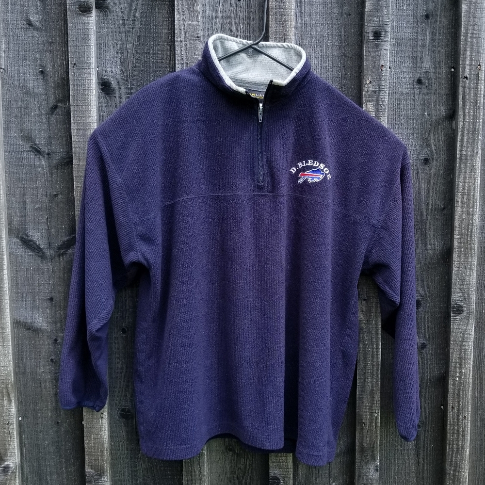 Y2K NFL Buffalo Bills Men's XL Quarter Zip Fleece D. Bledsoe Sweatshirt Ribbed